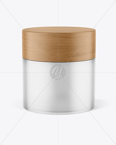 Frosted Glass Cosmetic Jar with Wood Cap Mockup