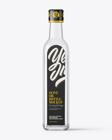 Empty Transparent Clear Glass Bottle Mockup - Front View