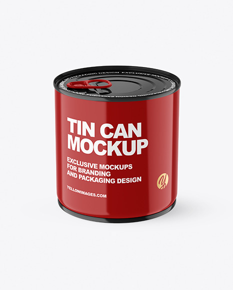 Glossy Tin Can With Pull Tab Mockup