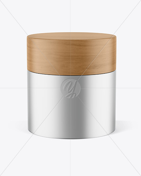 Metallic Cosmetic Jar with Wood Cap Mockup