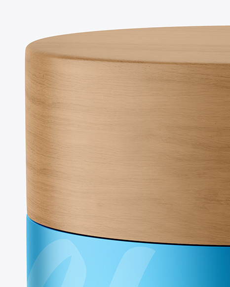 Metallic Cosmetic Jar with Wood Cap Mockup