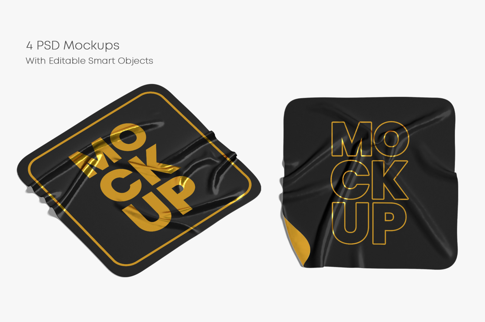 Square Crumpled Stickers Mockup Set