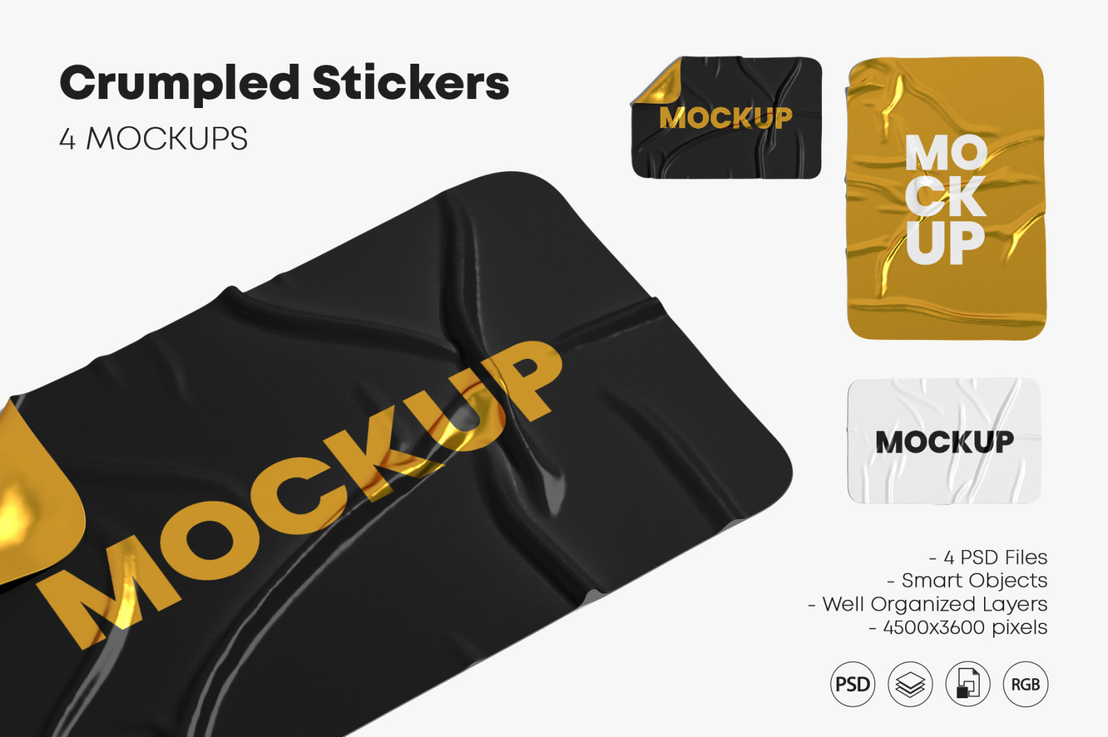 Crumpled Stickers Mockup Set Crumpled Stickers Mockup Set
