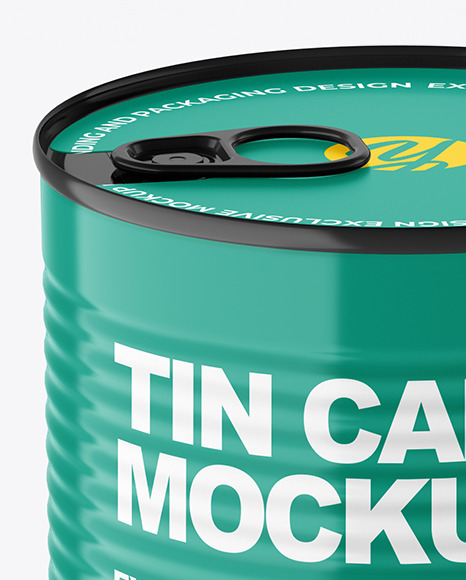 Glossy Tin Can With Pull Tab Mockup