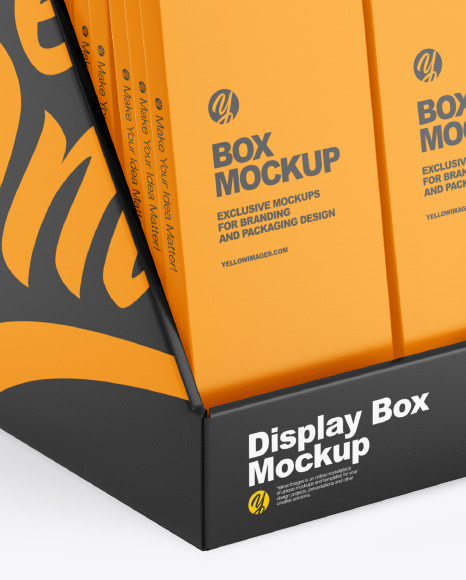 Display Box w/ Boxes Mockup - Half Side View
