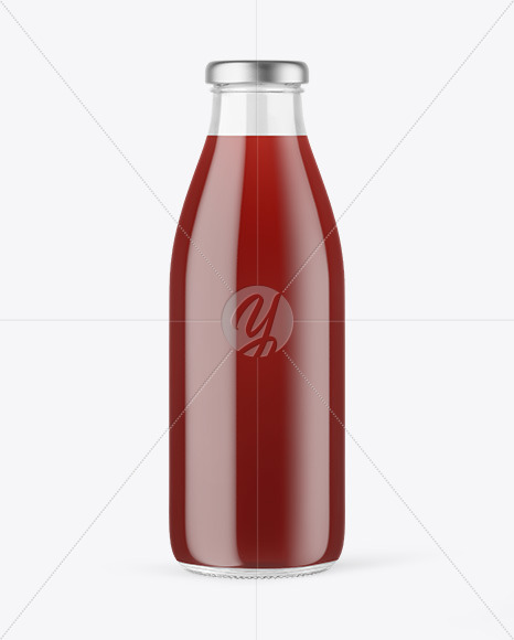 Clear Glass Bottle with Cherry Juice Mockup