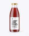 Clear Glass Bottle with Cherry Juice Mockup