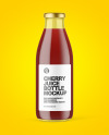 Clear Glass Bottle with Cherry Juice Mockup