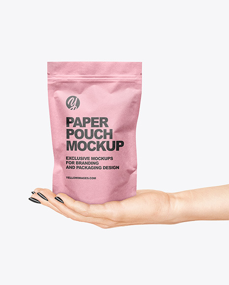 Kraft Paper Stand-up Pouch in a Hand Mockup