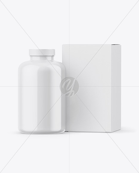 Glossy Plastic Jar with Paper Box Mockup