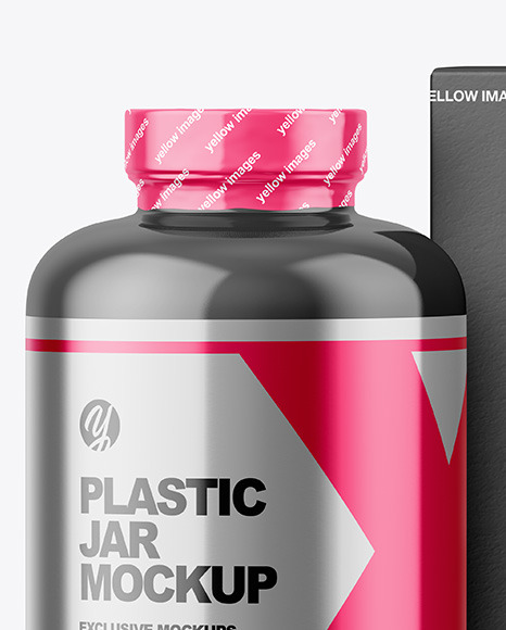 Glossy Plastic Jar with Paper Box Mockup