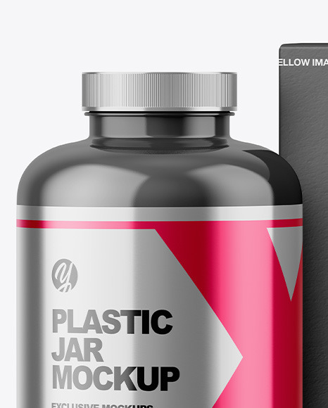 Glossy Plastic Jar with Paper Box Mockup