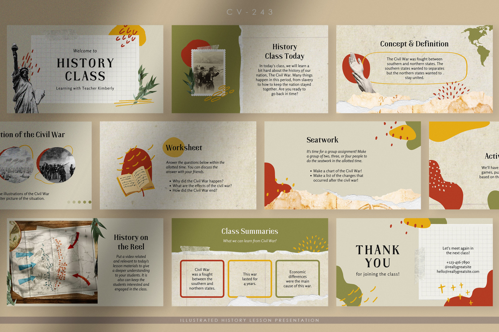 Soft Nature Illustrated History Lesson Presentation