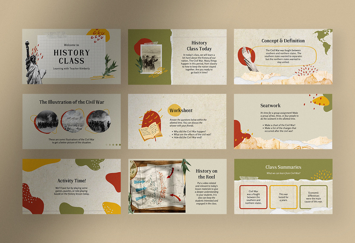 Soft Nature Illustrated History Lesson Presentation