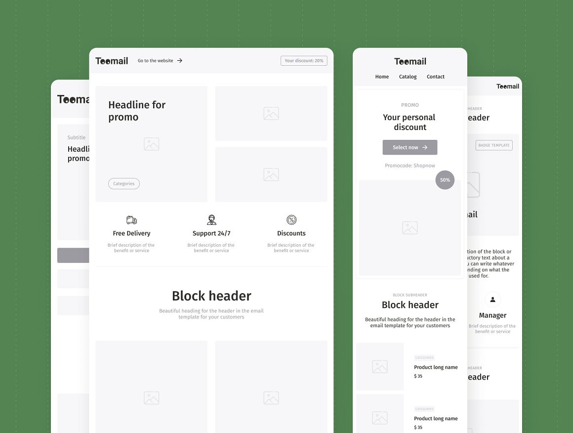 Toomail - Email Newsletter Wireframe