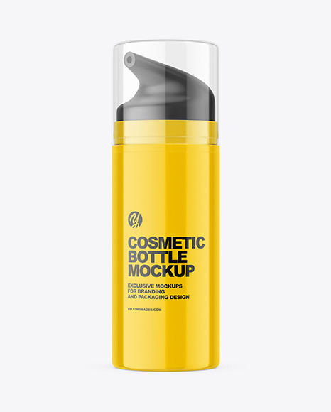 Airless Glossy Bottle Mockup - Open+Glossy+Cream+Bottle+With+Pump+Mockup+Half+Side+View+In