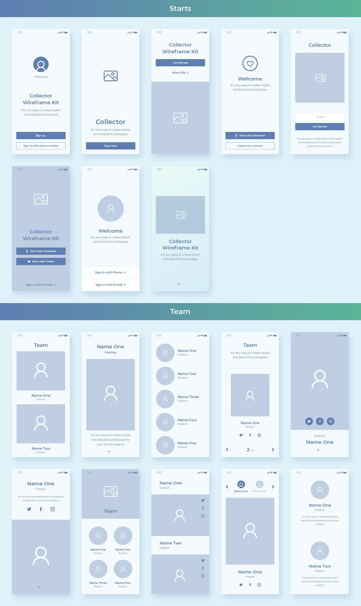 Collector iOS Wireframe UI Kit