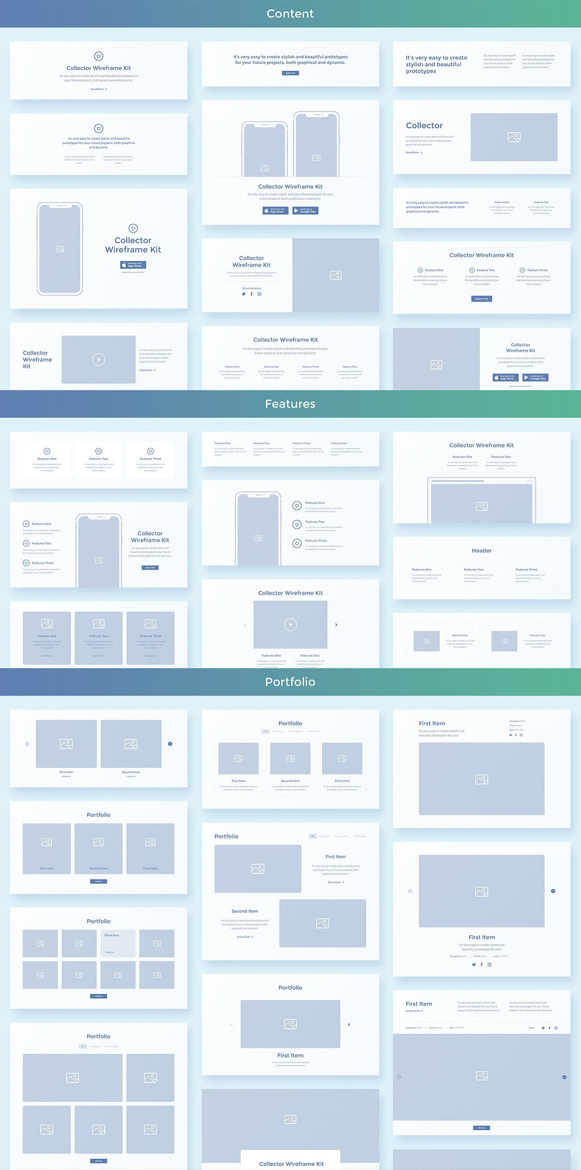 Collector Wireframe Web Kit