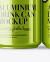 4 Metallic Aluminium Cans Mockup - Front View