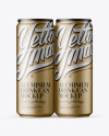 4 Matte Metallic Aluminium Cans Mockup - Front View