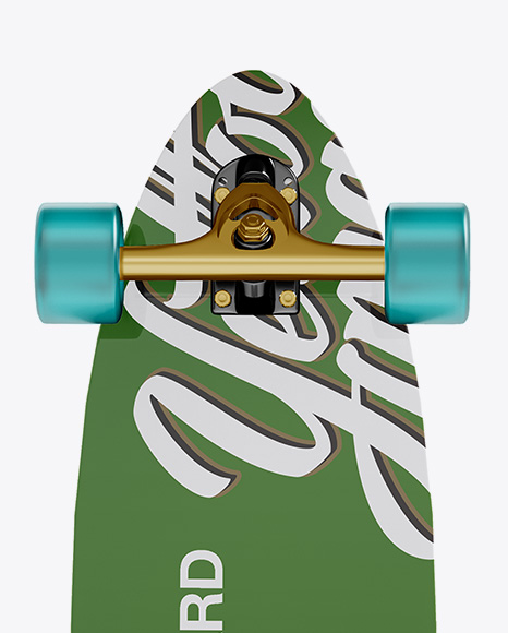 Longboard Mockup with Transparent Wheels - Back View