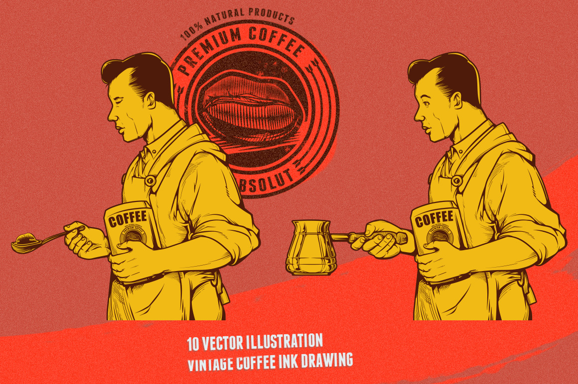 Vintage Coffee Ink Drawing Vintage Coffee Ink Drawing