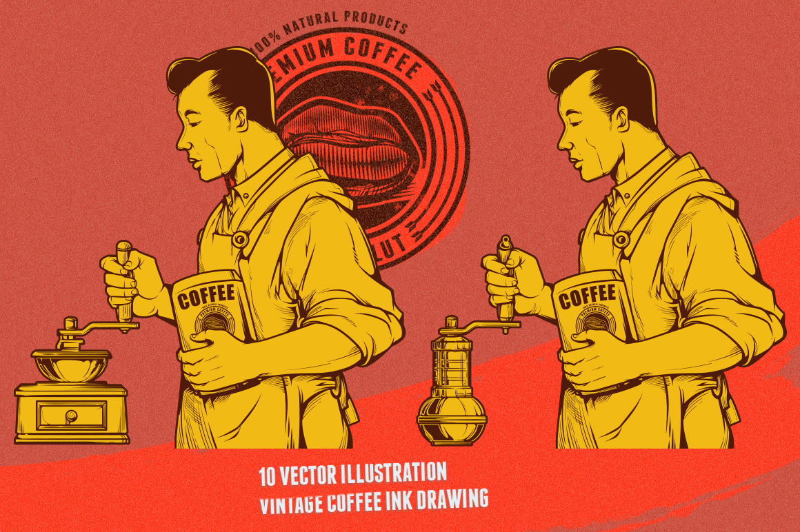 Vintage Coffee Ink Drawing Vintage Coffee Ink Drawing