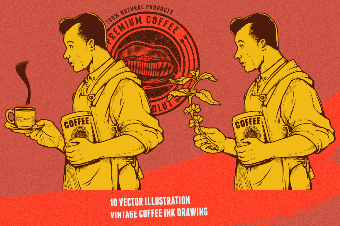 Vintage Coffee Ink Drawing Vintage Coffee Ink Drawing