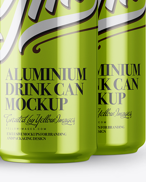 4 Metallic Aluminium Cans Mockup - Half Side View