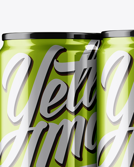 4 Metallic Aluminium Cans Mockup - Half Side View