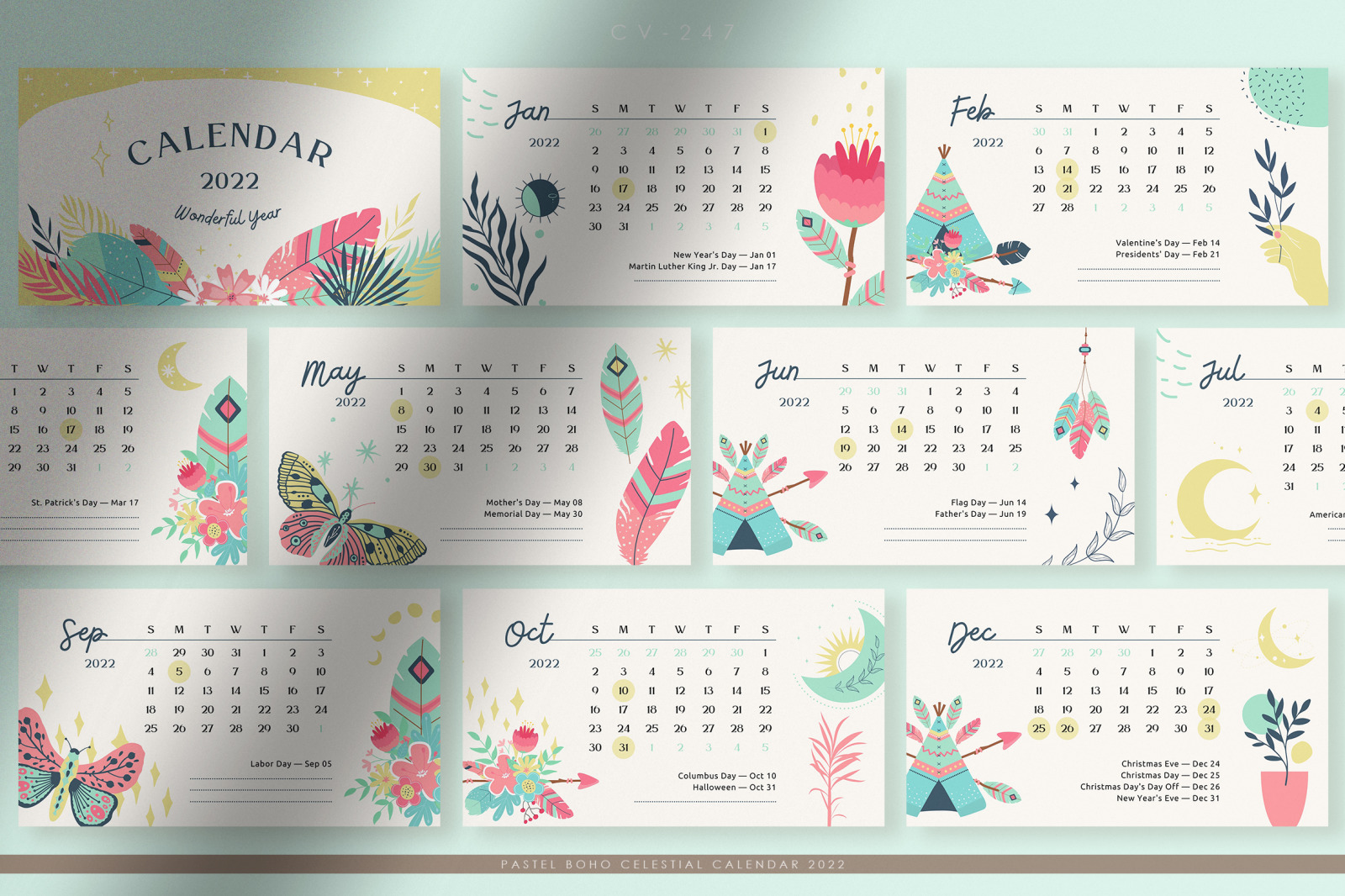 Nature Festival Pastel Boho Celestial Calendar 2022 Nature Festival Pastel Boho Celestial Calendar 2022