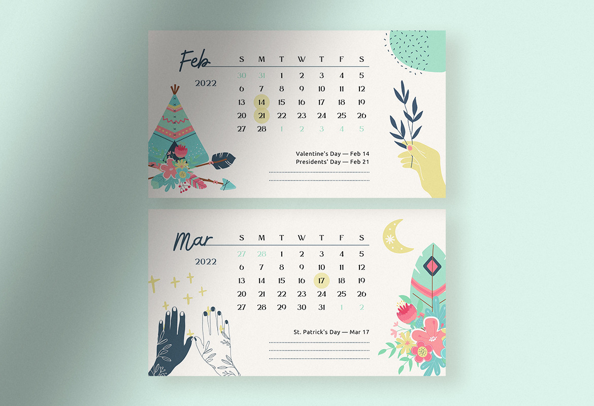 Nature Festival Pastel Boho Celestial Calendar 2022