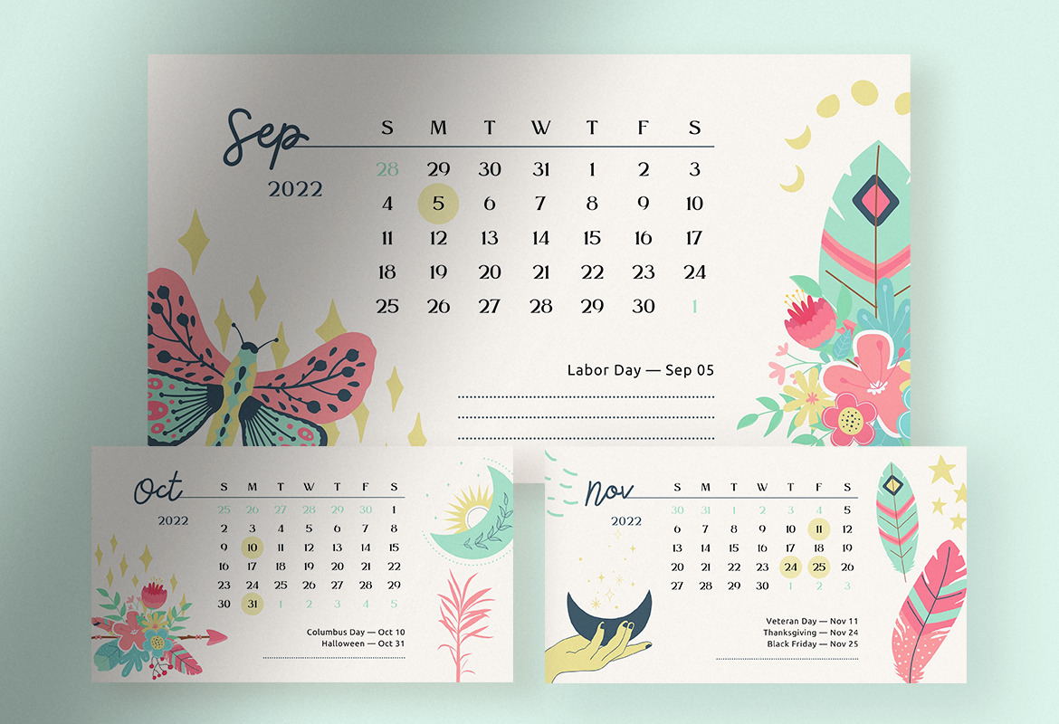 Nature Festival Pastel Boho Celestial Calendar 2022