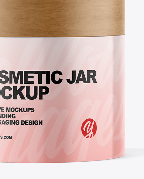 Gloss Cosmetic Jar with Wood Cap Mockup