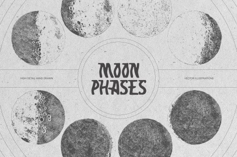 Illustrations of the moon phases - Hand drawn elements