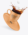 Ceramic Coffee Cup &amp; Saucer w/ Splash Mockup