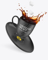 Ceramic Coffee Cup &amp; Saucer w/ Splash Mockup