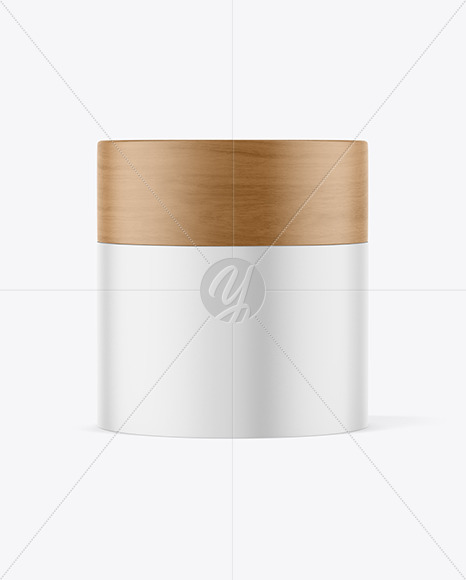 Matte Cosmetic Jar with Wood Cap Mockup