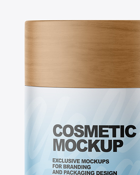 Matte Cosmetic Jar with Wood Cap Mockup