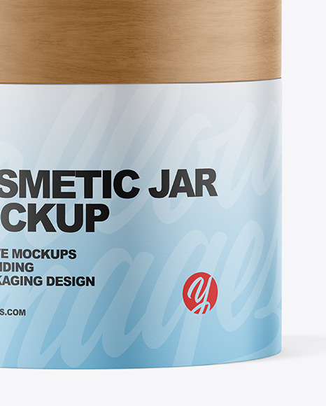 Matte Cosmetic Jar with Wood Cap Mockup