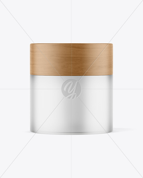 Frosted Glass Cosmetic Jar with Wood Cap Mockup