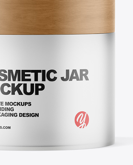 Frosted Glass Cosmetic Jar with Wood Cap Mockup