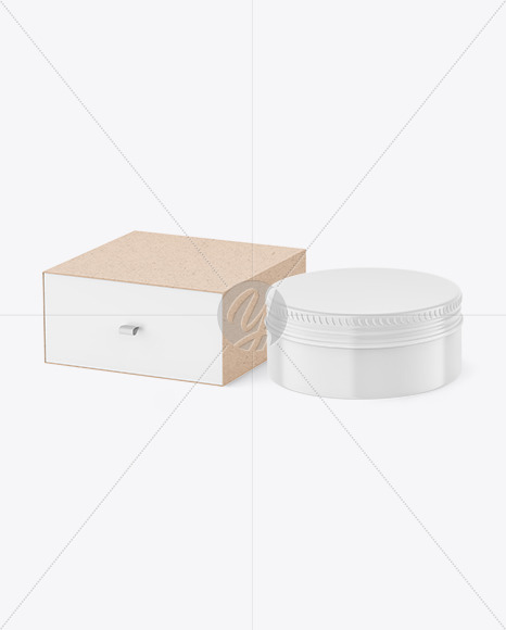 Kraft Box with Glossy Cosmetic Tin Can Mockup