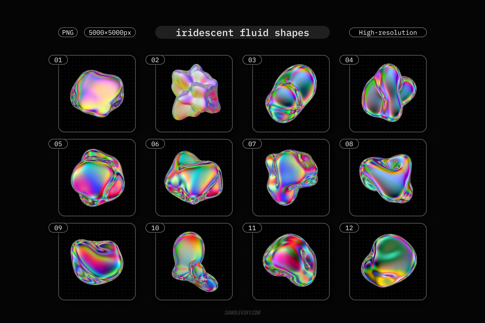 Iridescent fluid 3D shapes collection