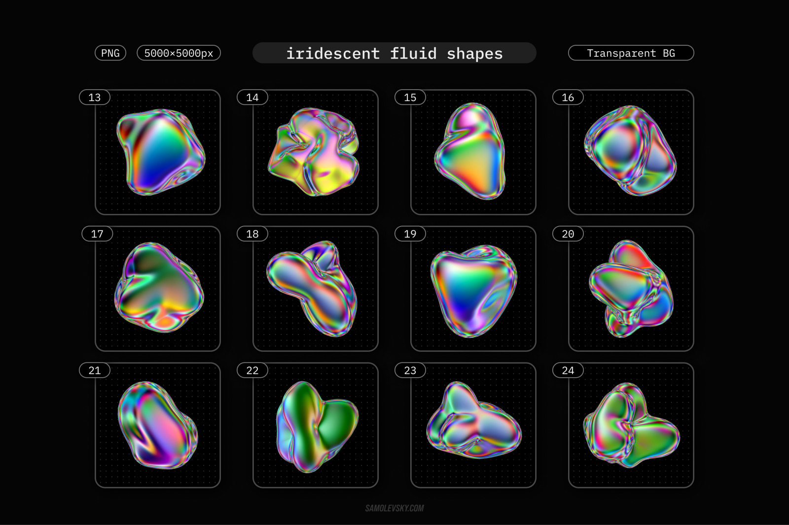 Iridescent fluid 3D shapes collection