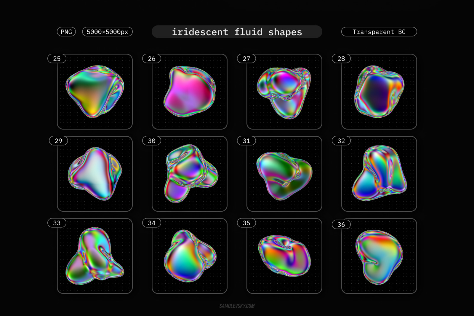 Iridescent fluid 3D shapes collection