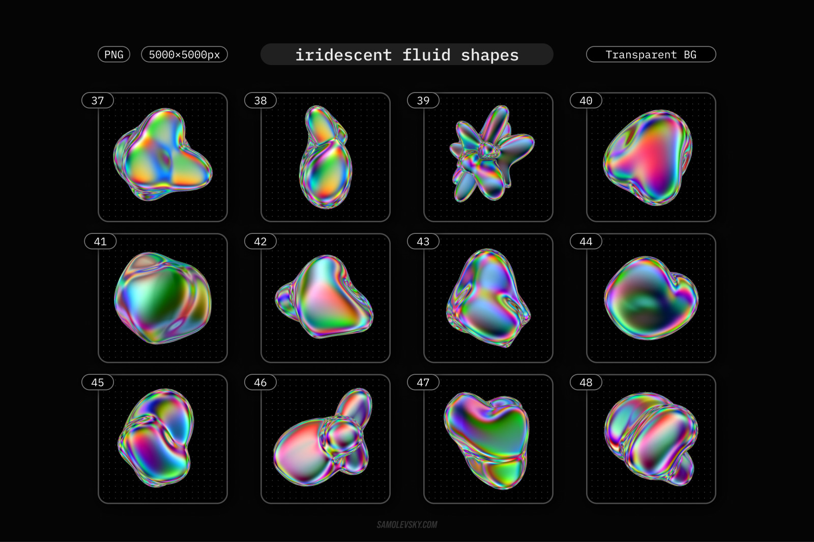 Iridescent fluid 3D shapes collection