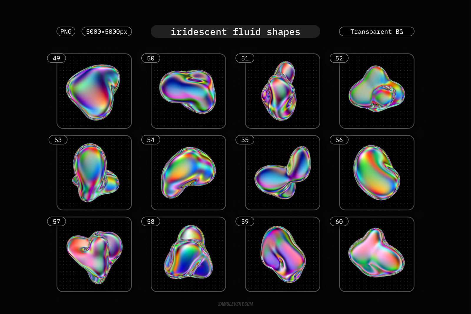 Iridescent fluid 3D shapes collection