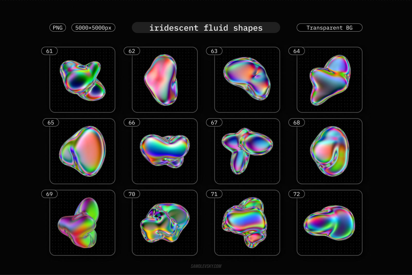 Iridescent fluid 3D shapes collection