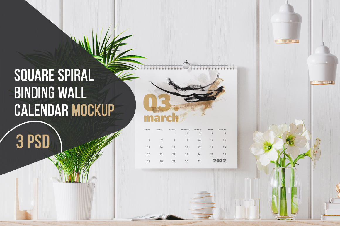 Square Spiral Binding Wall Calendar Mockup Square Spiral Binding Wall Calendar Mockup
